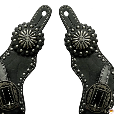 Western Leather Spur Straps Diamond Sparkle Carved Spur Straps Hilason