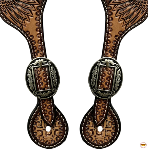 Western Leather Spur Straps Diamond Sparkle Carved Spur Straps Hilason