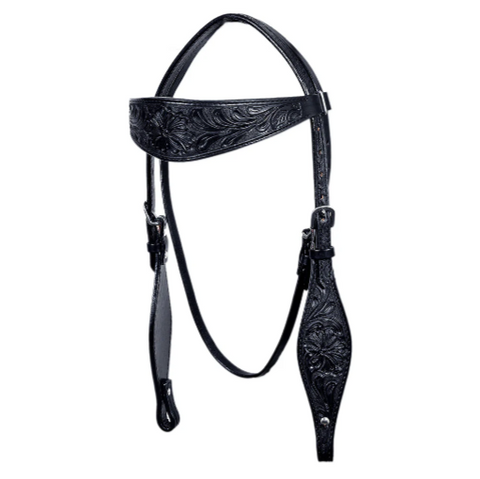 HILASON Western Horse Headstall Breast Collar Set Genuine American Leather Floral Black