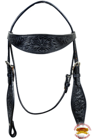 HILASON Western Horse Headstall Breast Collar Set Genuine American Leather Floral Black