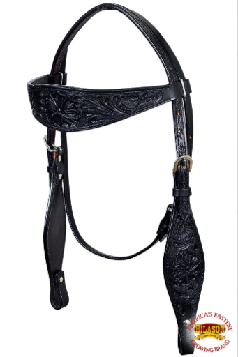 HILASON Western Horse Headstall Breast Collar Set Genuine American Leather Floral Black