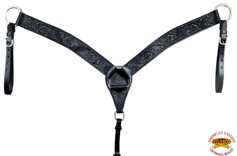 HILASON Western Horse Headstall Breast Collar Set Genuine American Leather Floral Black