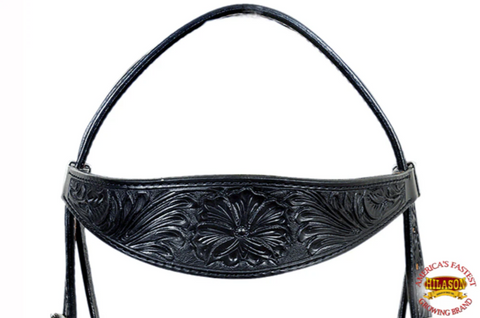 HILASON Western Horse Headstall Breast Collar Set Genuine American Leather Floral Black