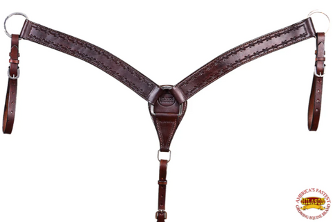 HILASON Western Horse Headstall Breast Collar Set Genuine American Leather Barb Wire Dark Brown