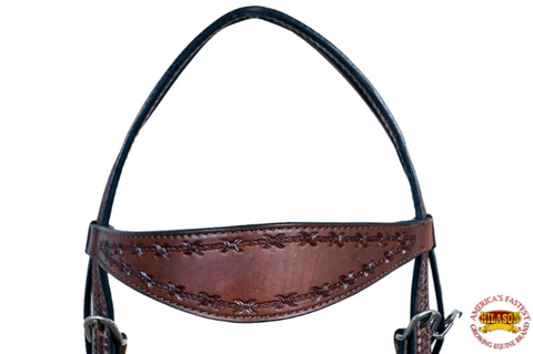 HILASON Western Horse Headstall Breast Collar Set Genuine American Leather Barb Wire Dark Brown