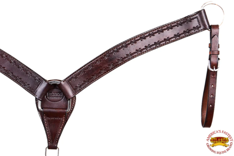 HILASON Western Horse Headstall Breast Collar Set Genuine American Leather Barb Wire Dark Brown