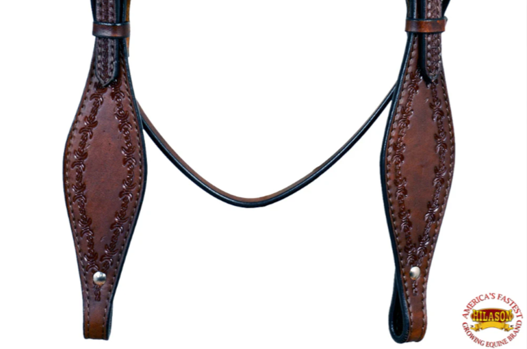 HILASON Western Horse Headstall Breast Collar Set Genuine American Leather Barb Wire Dark Brown