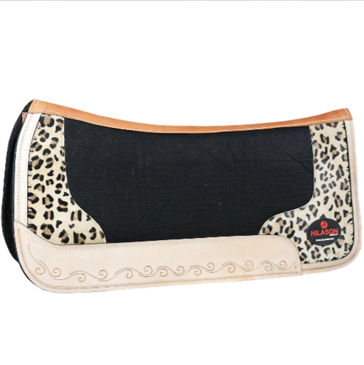 Hilason Western Wool Felt Horse Saddle Pad With Leopard Print Leather