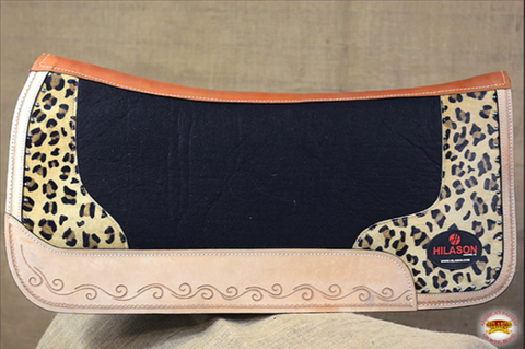 Hilason Western Wool Felt Horse Saddle Pad With Leopard Print Leather