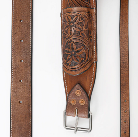 Horse Saddle Flank Cinch Girth Handtooled Leather W/ Billets Brown Comfytack by Hilason