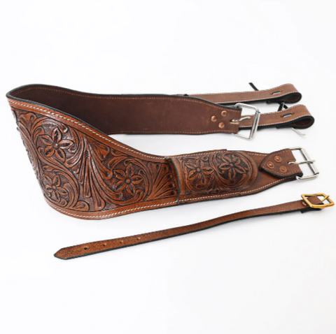 Horse Saddle Flank Cinch Girth Handtooled Leather W/ Billets Brown Comfytack by Hilason