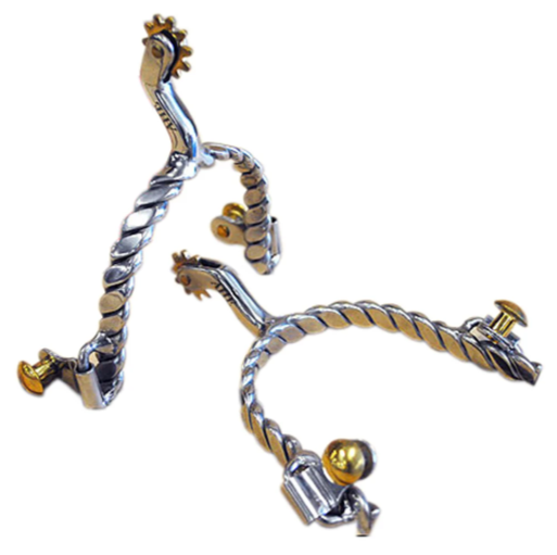 Hilason Ss Mens Twisted Wire Band Roping Spurs Brass Buttons Rowel