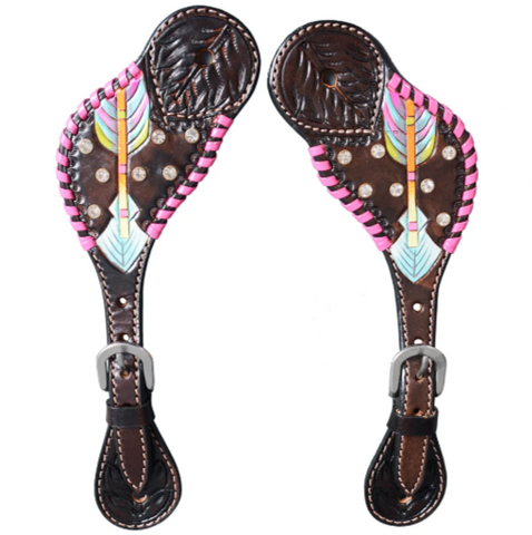 HILASON Leather Horse Spur Strap Western Floral Hand Paint