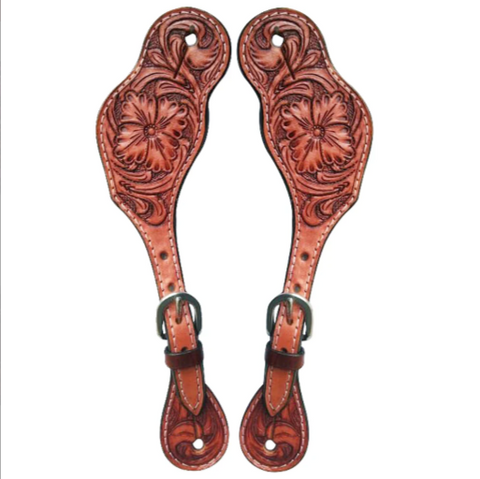 HILASON Leather Horse Spur Strap Western Floral Hand Paint