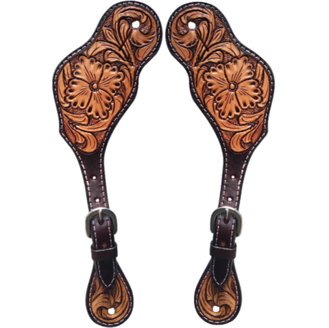 HILASON Leather Horse Spur Strap Western Floral Hand Paint