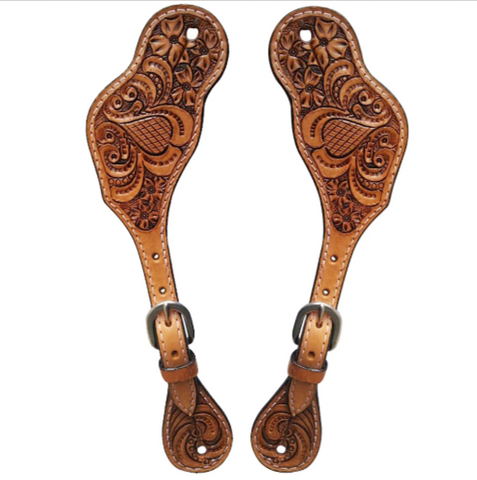 HILASON Leather Horse Spur Strap Western Floral Hand Paint