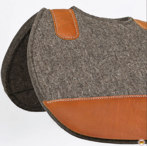 Western Wool Felt Horse Saddle Pad Grey W/ Tan Cowhide Leather