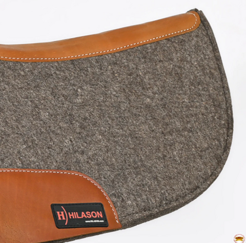 Western Wool Felt Horse Saddle Pad Grey W/ Tan Cowhide Leather