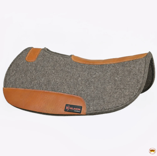 Western Wool Felt Horse Saddle Pad Grey W/ Tan Cowhide Leather