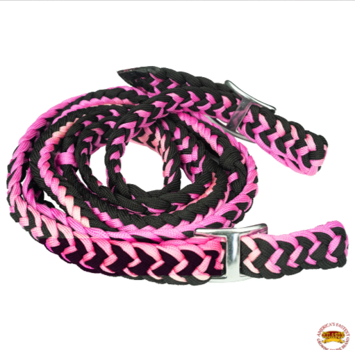 1" X 8Ft Hilason Braided Poly Barrel Reins Horse Racing Flat Grip Knots