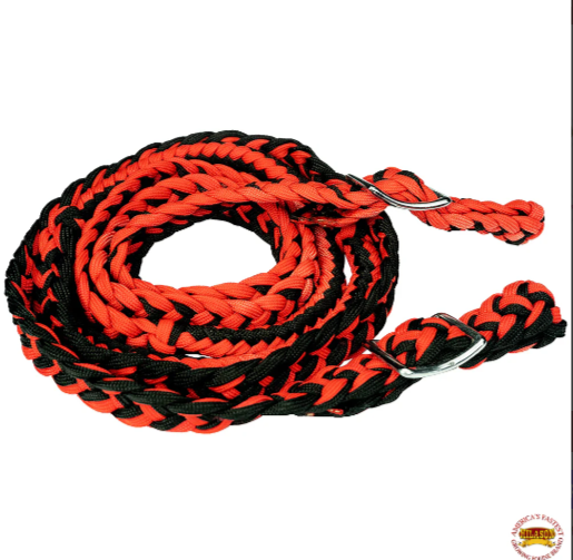 1" X 8Ft Hilason Braided Poly Barrel Reins Horse Racing Flat Grip Knots