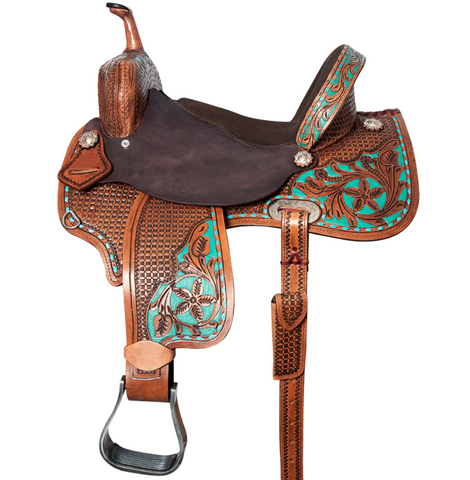 HILASON Flex Tree Western Horse Saddle in American Leather Barrel Trail