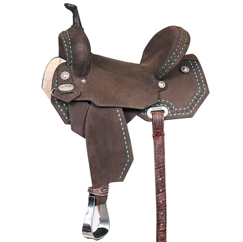 HILASON Flex Tree Western Horse Saddle in American Leather Barrel Trail