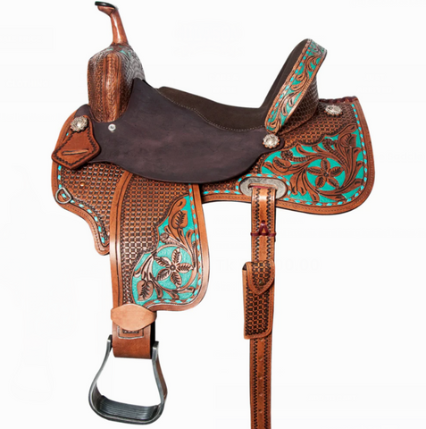 HILASON Flex Tree Western Horse Saddle in American Leather Barrel Trail