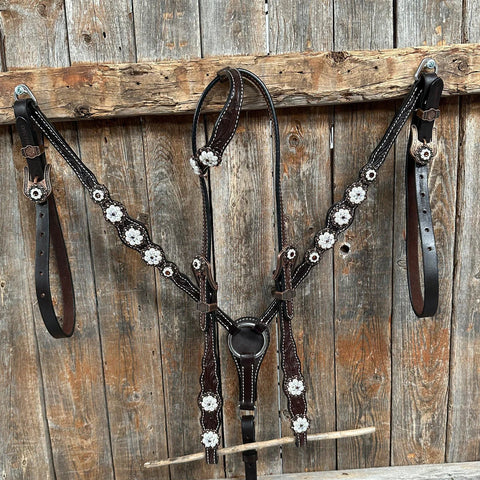 Dark Oil Floral Topaz and Pearl One Ear/ Breastcollar Tack Set