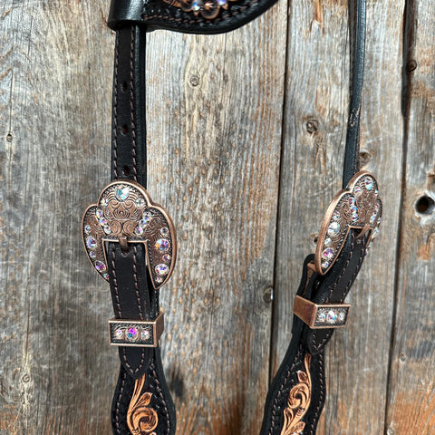 Two Tone Floral AB One Ear / Browband Breastcollar Tack Set