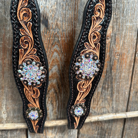 Two Tone Floral AB One Ear / Browband Breastcollar Tack Set