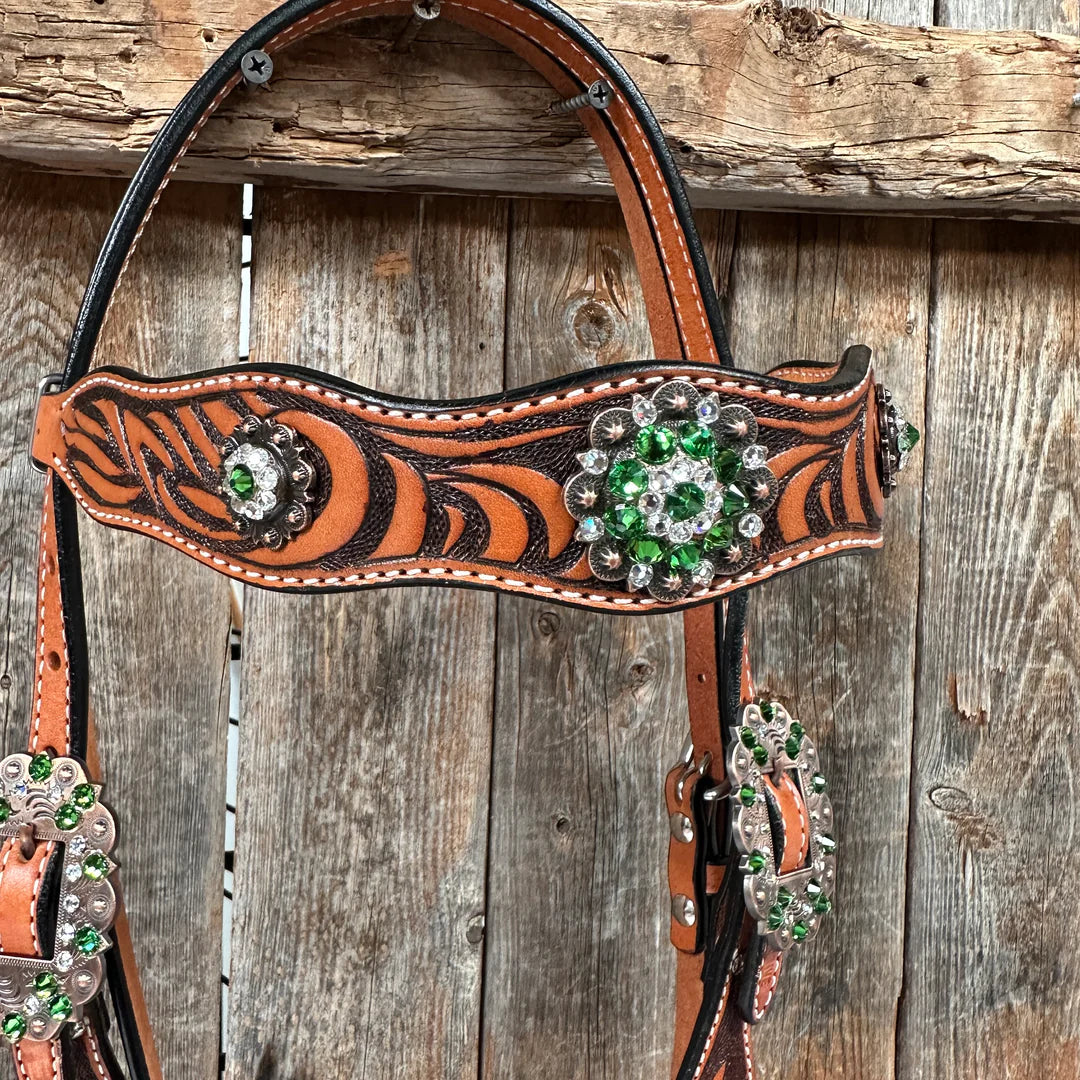 Zebra Green and Clear Browband / Breastcollar Tack Set