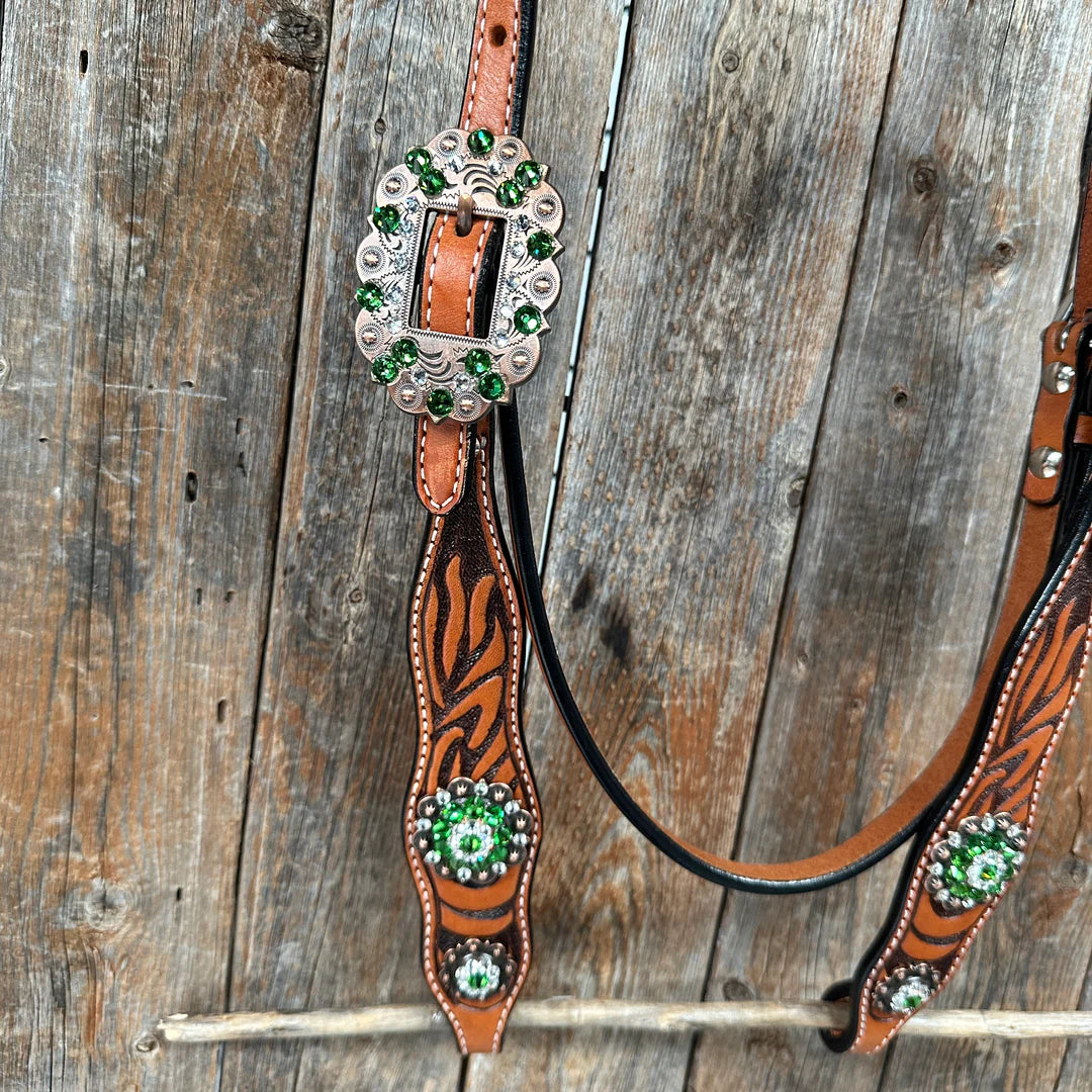 Zebra Green and Clear Browband / Breastcollar Tack Set