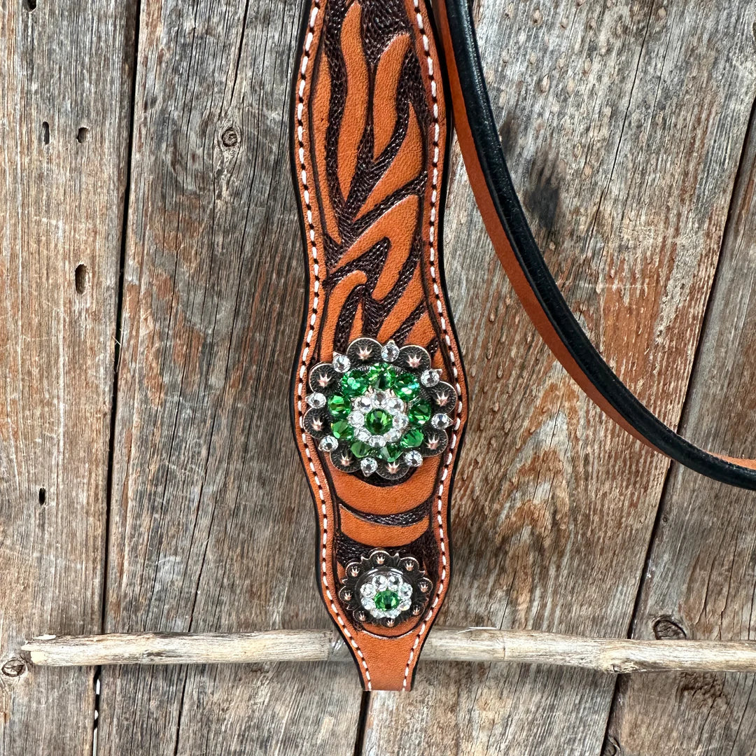 Zebra Green and Clear Browband / Breastcollar Tack Set