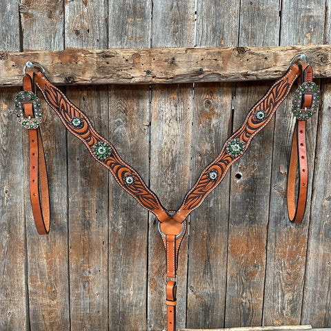 Zebra Green and Clear Browband / Breastcollar Tack Set