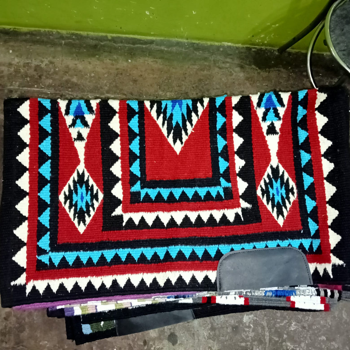 Bright Red and Turquoise Diamond Aztec Saddle Pad