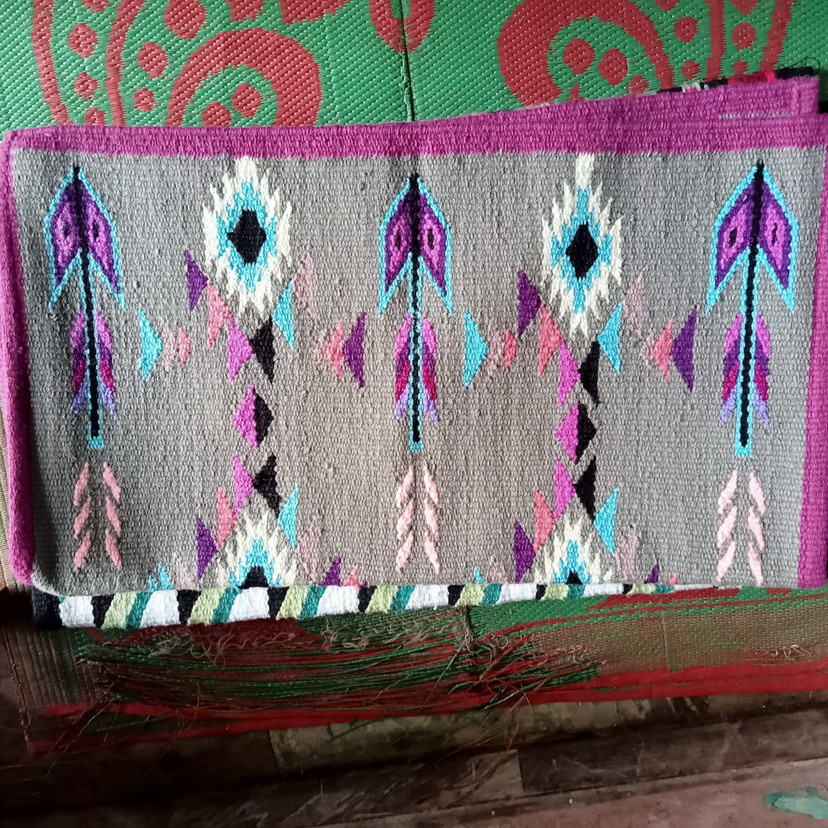 Grey and Pink Aztec Saddle Pad