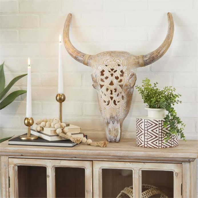 Linen Mart - POLYSTONE BULL SKULL WALL DECOR