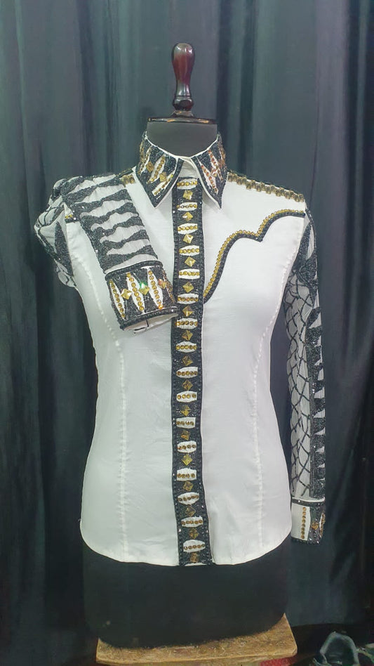 White and Black Studded Show Top