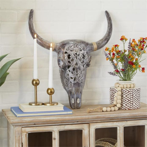 Linen Mart - POLYSTONE BULL SKULL WALL DECOR