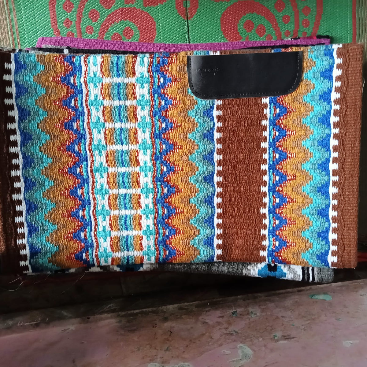 Turquoise and Orange Aztec Saddle Pad