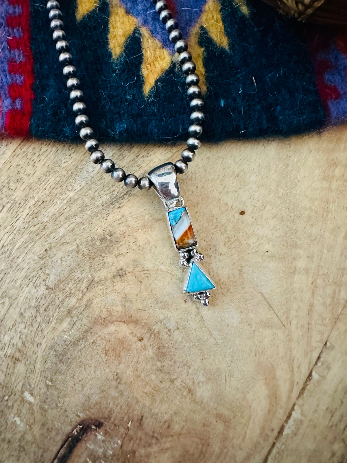 Navajo Turquoise, Spice & Sterling Silver Two Stone Pendant