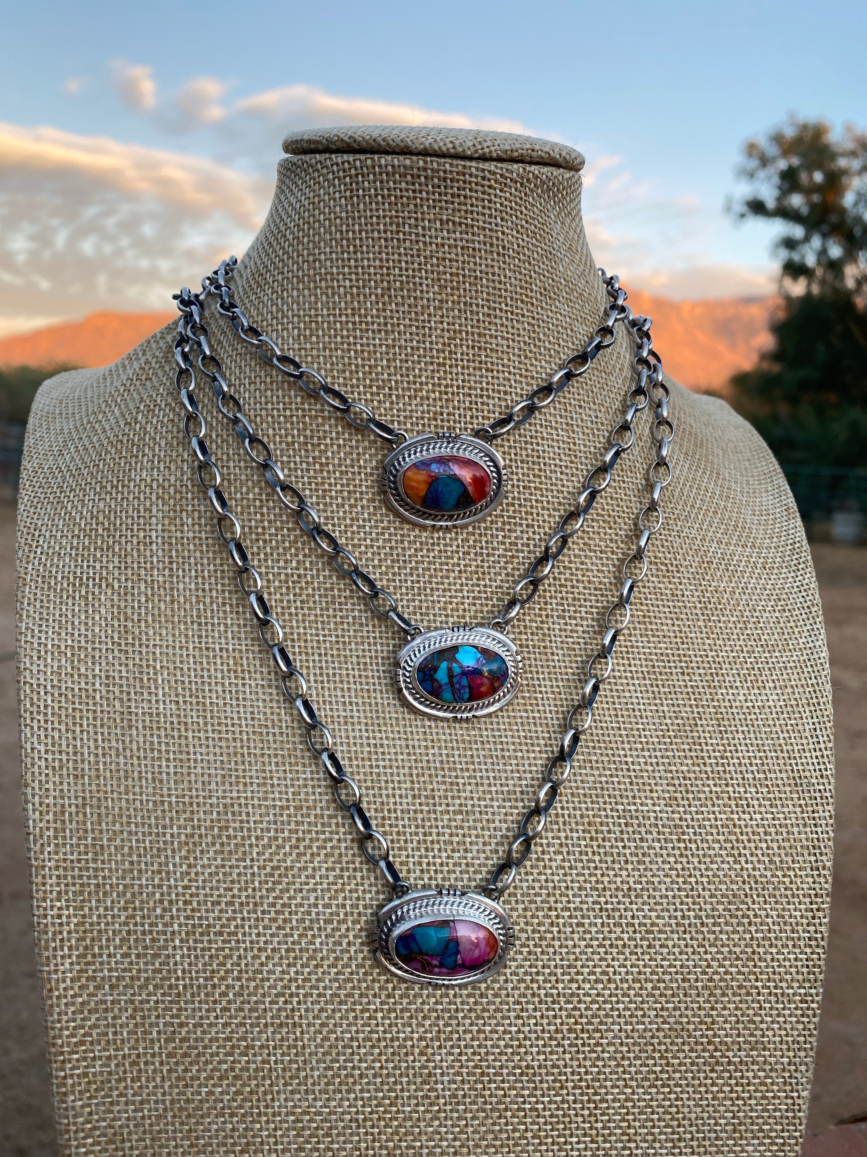 Navajo Sherbet Mojave & Sterling Necklace