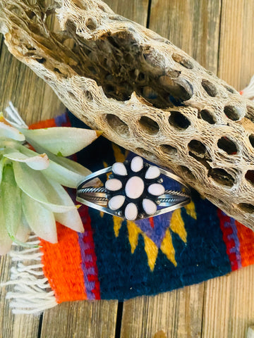 Navajo Queen Pink Conch Shell & Sterling Silver Cuff Bracelet