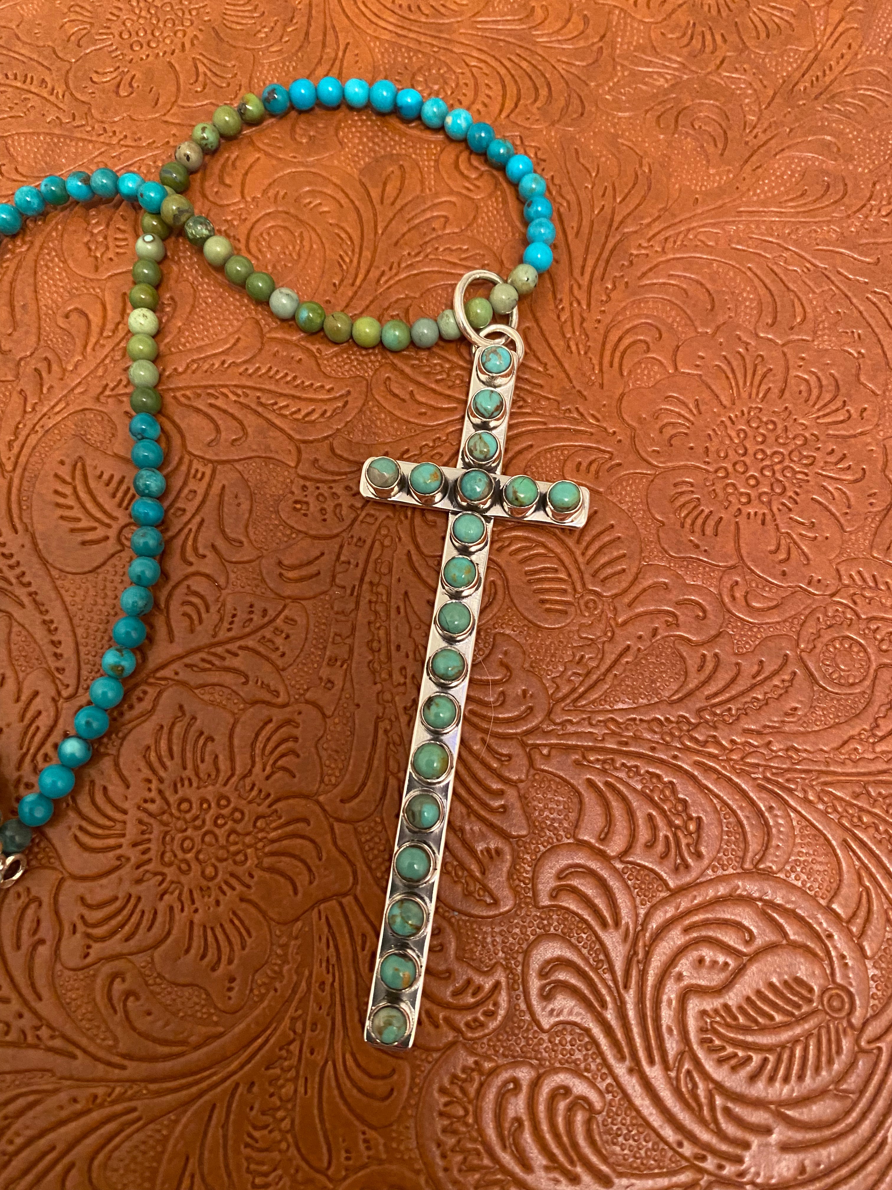 Handmade Royston Turquoise & Sterling Silver Cross Pendant