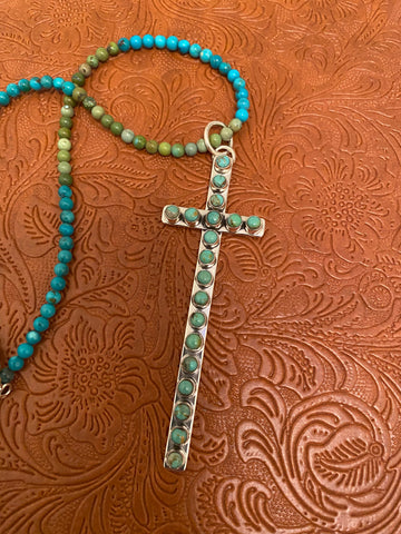 Handmade Royston Turquoise & Sterling Silver Cross Pendant