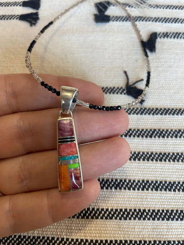 Navajo Multi Stone Inlay & Sterling Silver Pendant