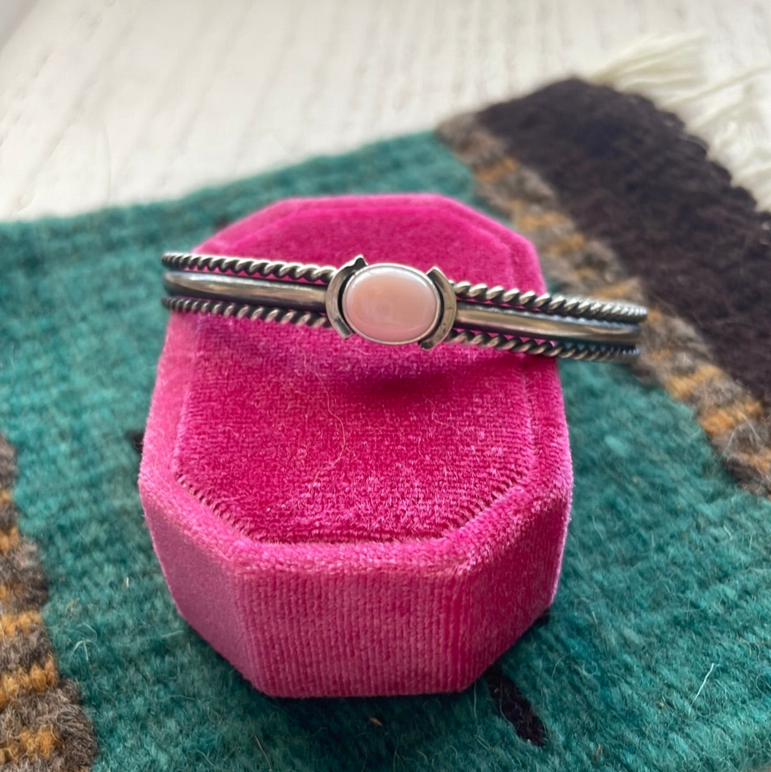 Navajo Pink Conch & Sterling Silver Adjustable Cuff Bracelet