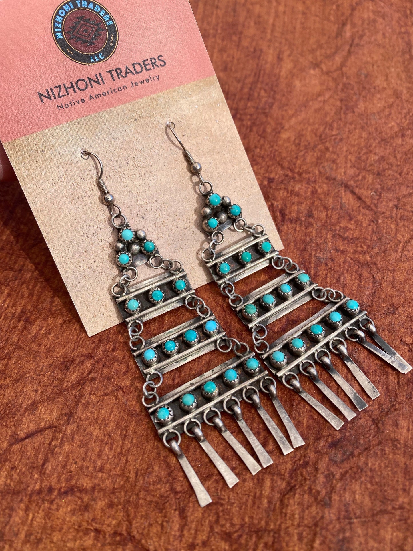 Vintage Turquoise and Sterling Navajo Chandelier Dangles