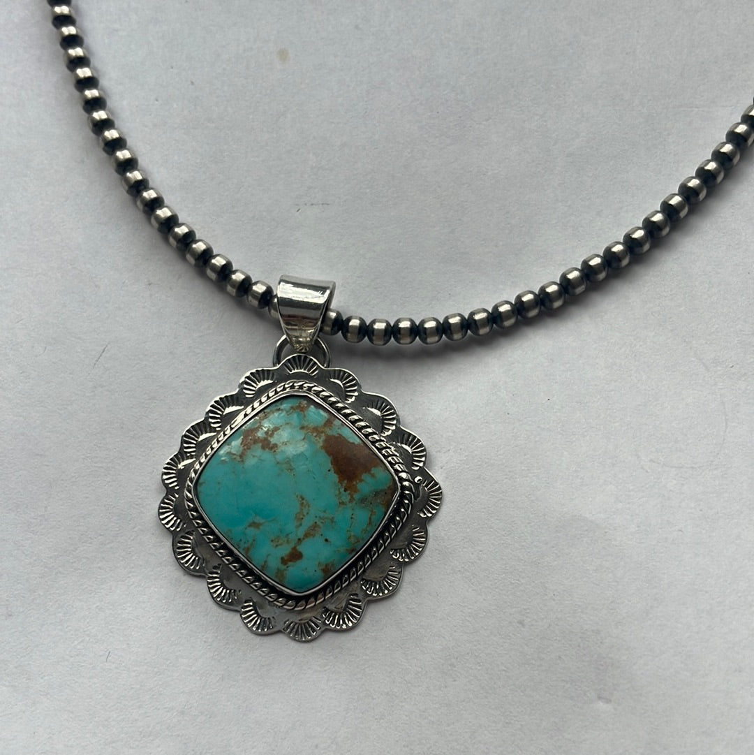 Handmade Sterling Silver & Turquoise Pendant Signed Nizhoni